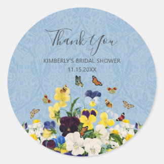 Boho Bridal Shower Thank You Pansies Butterflies Classic Round Sticker