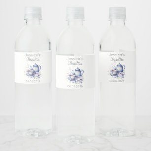 Boho Bridal Tea Blue Floral Vintage Bridal Shower Water Bottle Label
