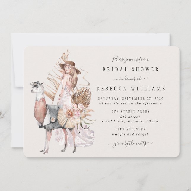 Boho Bride and Llama Bridal Shower Invitation (Front)