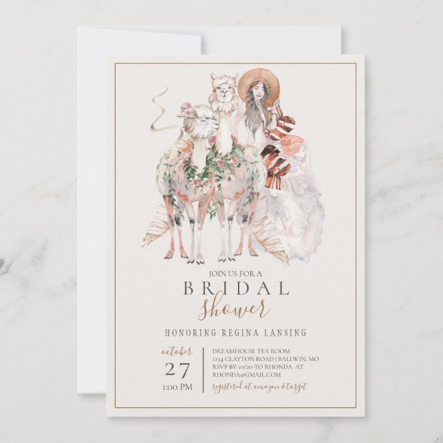 Boho Bride and Llamas Bridal Shower Invitation (Front)