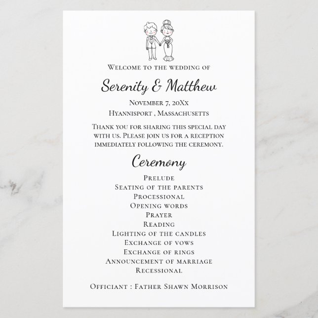 Boho Bride Groom Black White Wedding Programme (Devant)