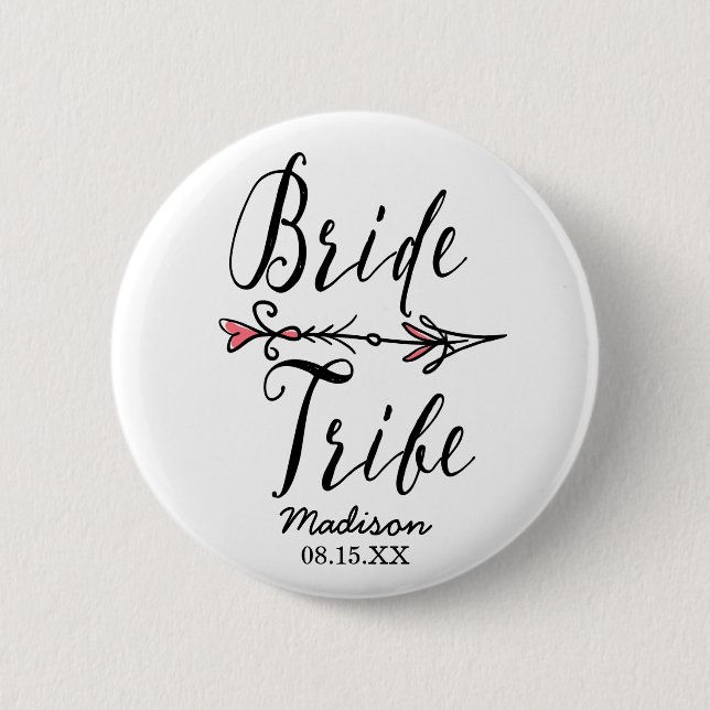 Boho Bride Tribe with Arrow Personalized 2 Inch Round Button (Front)