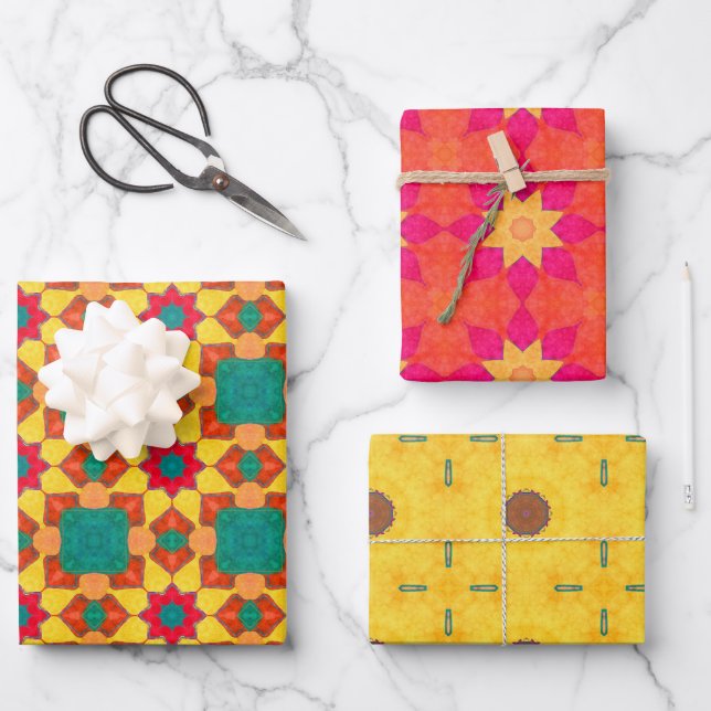 Boho Brights Trio Wrapping Paper Sheet (Front)