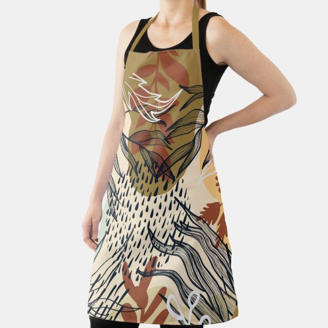 Boho Brown and Cream Leaves Apron (Insitu)