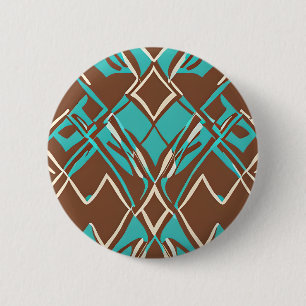 Boho Brown and Turquoise Geometric Shapes Pattern 2 Inch Round Button