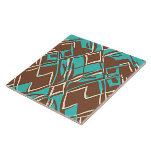 Boho Brown and Turquoise Geometric Shapes Pattern  Tile