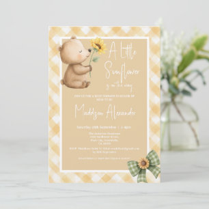 Boho Brown Bear Sunflower Baby Shower Invitation
