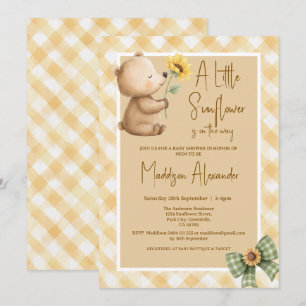 Boho Brown Bear Sunflower Baby Shower Invitation