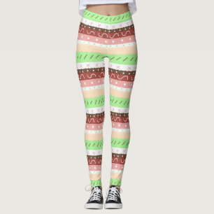 Boho Brown, Burgundy, Green and Mauve Whimsical   Leggings