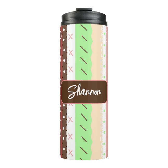 Boho Brown, Burgundy, Green and Mauve Whimsical   Thermal Tumbler (Front)