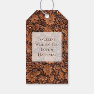 Boho Brown Faux Leather Floral Bridal Shower Gift Tags