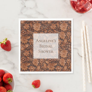 Boho Brown Faux Leather Floral Bridal Shower Napkin