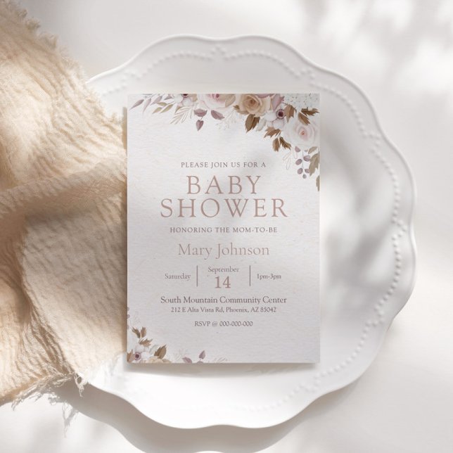 Boho Brown Floral Baby Shower Invitation (Creator Uploaded)