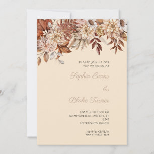 Boho Brown Floral Winter Champagne Wedding Invitation