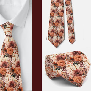Boho Brown Gold Floral Watercolor Flowers Wedding  Tie