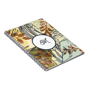 Boho Brown Green Gold Leaves Notebook
