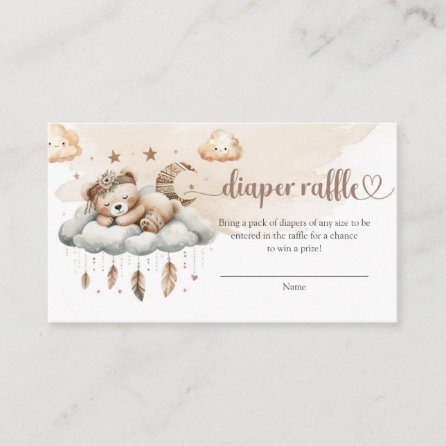 Boho brown ivory teddy bear cloud 9 diaper raffle enclosure card (Front)