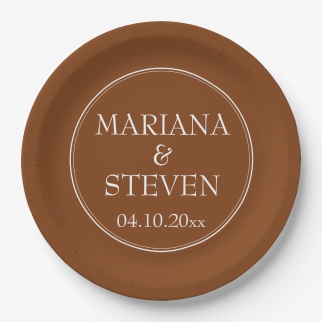 Boho Brown Modern Border Minimalist Paper Plate (Front)