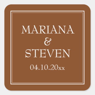 Boho Brown Modern Border Minimalist Square Sticker