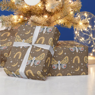 Boho Brown Moth Wrapping Paper