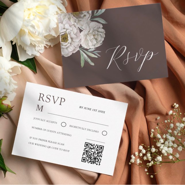 Boho Brown & Off White Watercolor Floral RSVP Card (Creator Uploaded)