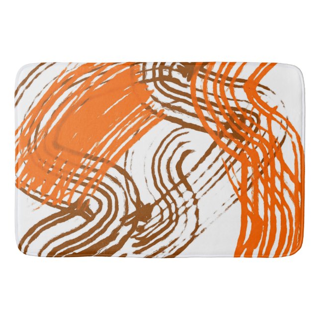 Boho Brown, Orange Abstract Design   Bath Mat (Front)