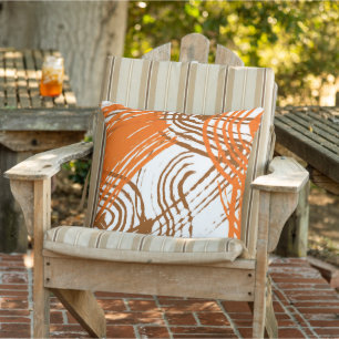 Boho Brown, Orange Abstract Design Outdoor Pillow