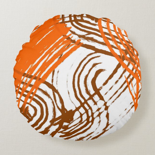 Boho Brown, Orange Abstract Design  Round Pillow (Front)