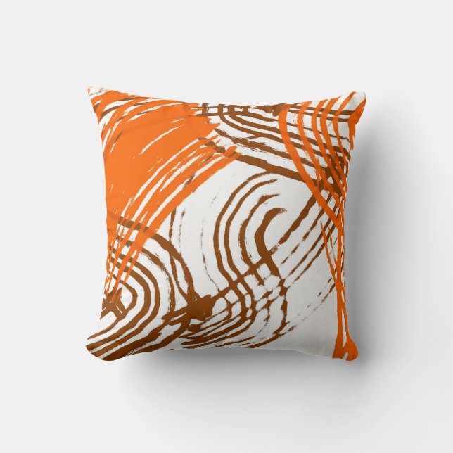 Boho Brown, Orange Abstract Design Throw Pillow (Front)