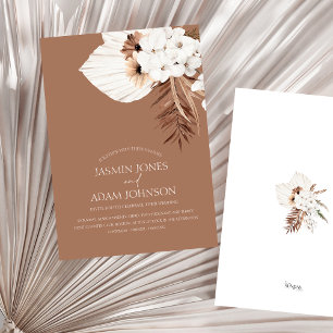 Boho Brown Pampas Grass Orchid Wedding Invitation