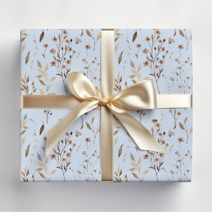 Boho Brown Pretty Floral Botanical Pattern Wrapping Paper Sheet