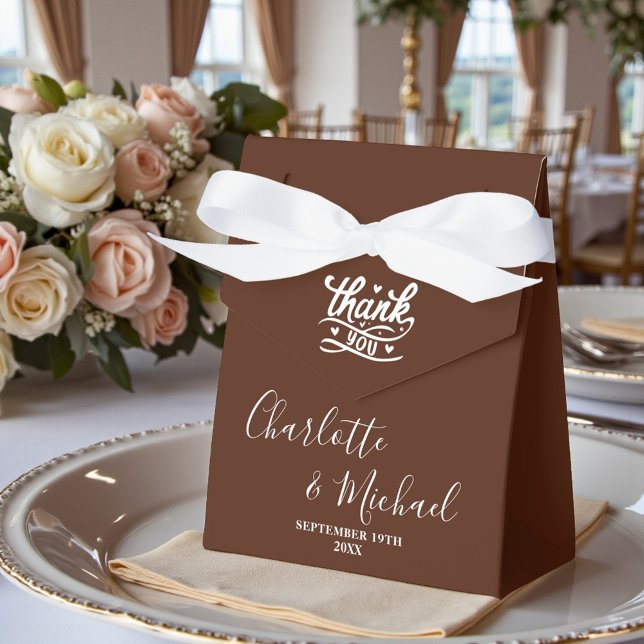 Boho Brown Script Minimalist Wedding Favor Box (Creator Uploaded)
