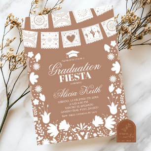 Boho Brown Talavera Mexican Graduation Fiesta Invi Invitation
