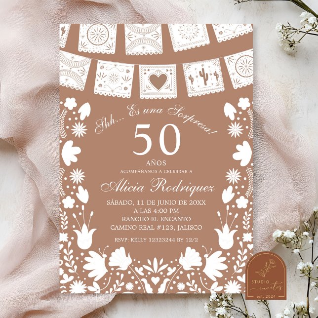 Boho Brown Talavera Mexican Surprise Birthday Invitation (Creator Uploaded)