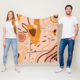 Boho Brown Tan Beige Orange Abstract Art Pattern Fleece Blanket