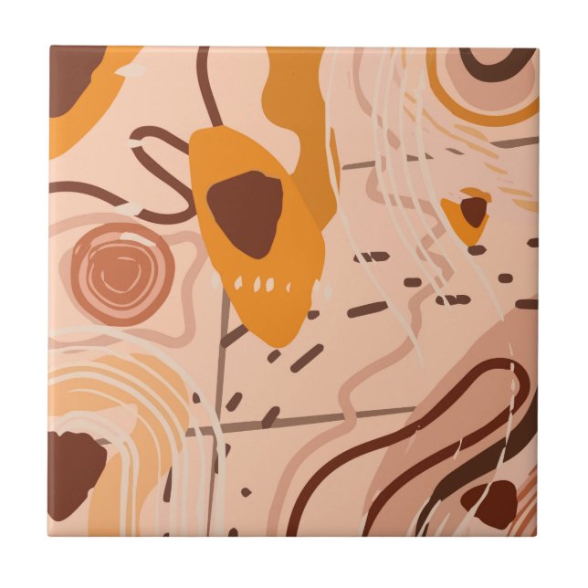 Boho Brown Tan Beige Orange Abstract Art  Tile (Front)