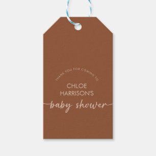 Boho Brown Terracotta Beige Script Baby Shower Gift Tags