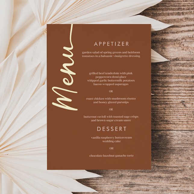 Boho Brown Terracotta Gold Foil Script Menu Card (Creator Uploaded)