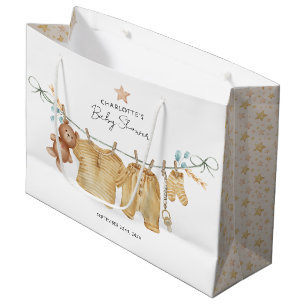 Boho Brown Watercolor Clothesline Baby Shower Large Gift Bag