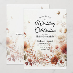 Boho Browns with Butterflies Floral Wedding Invitation
