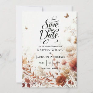 Boho Browns with Butterflies Floral Wedding Save The Date
