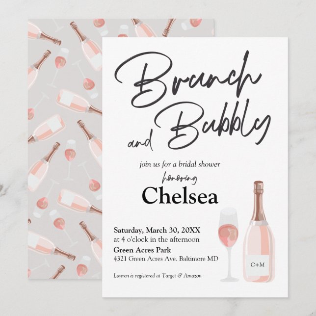 Boho Brunch And Bubbly Bridal Shower Invitation (Front/Back)