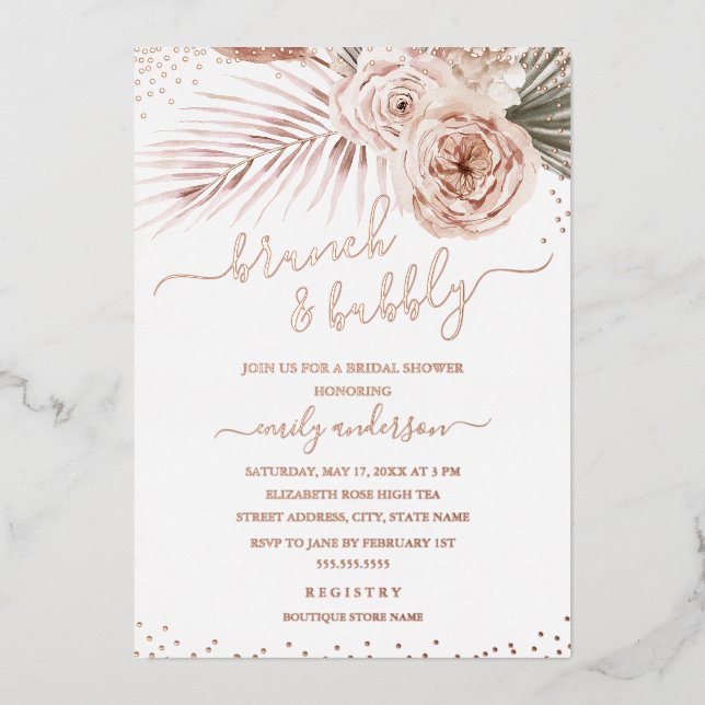 Boho Brunch And Bubbly ROSE GOLD Bridal Shower (Front)