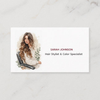 Boho Brunette Balayage Hair Stylist Business Card