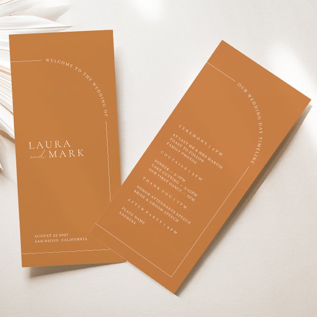 Boho Brunt Orange Arch Programme de mariage minima (Créateur téléchargé)