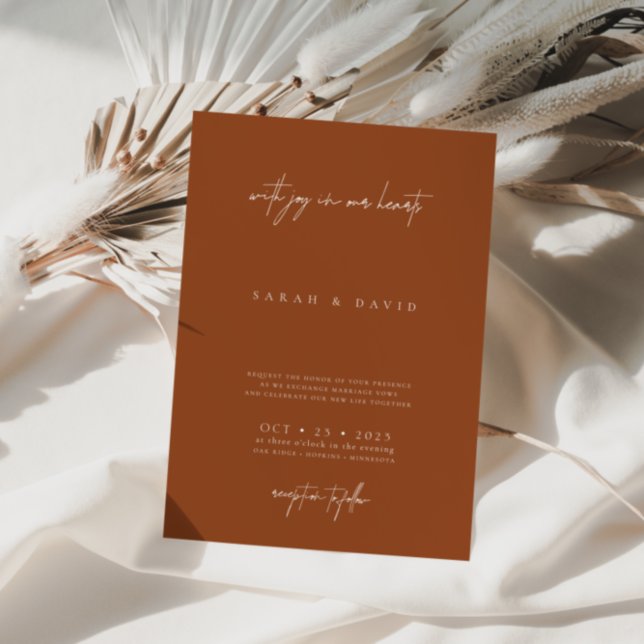 Boho Brunt Orange Elegant Wedding Invitation (Creator Uploaded)