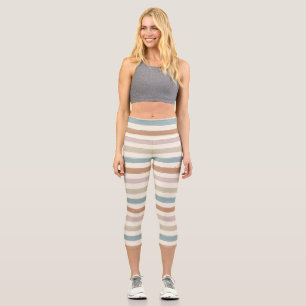 Boho Brush Stripes Seamless Earth Tone Capri Leggings