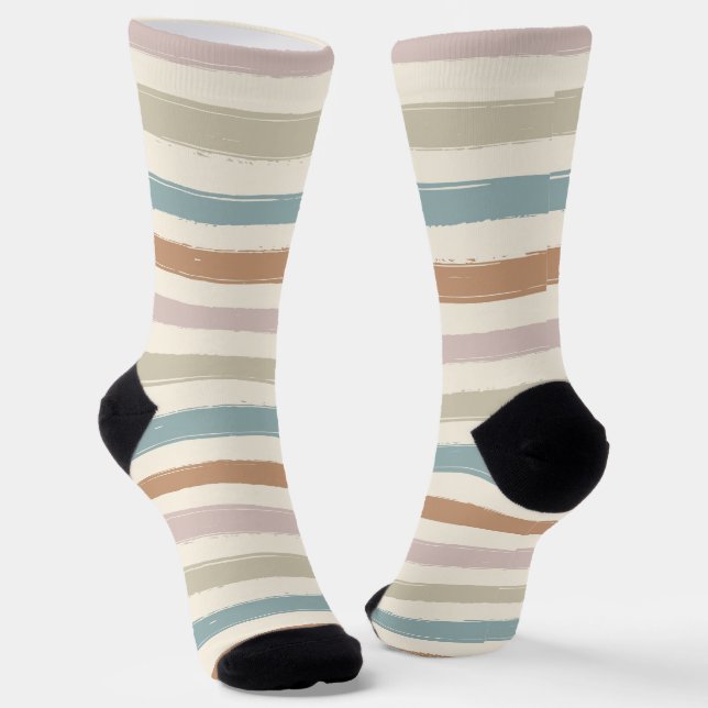 Boho Brush Stripes Seamless Earth Tone Socks (Angled)