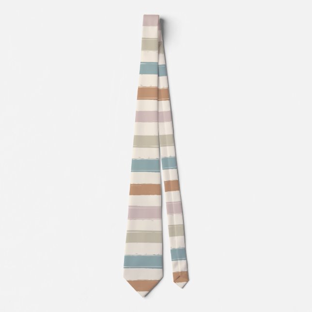 Boho Brush Stripes Seamless Earth Tone Tie (Front)