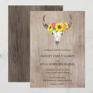 Boho Bull faire-part de mariage crâne avec tournes